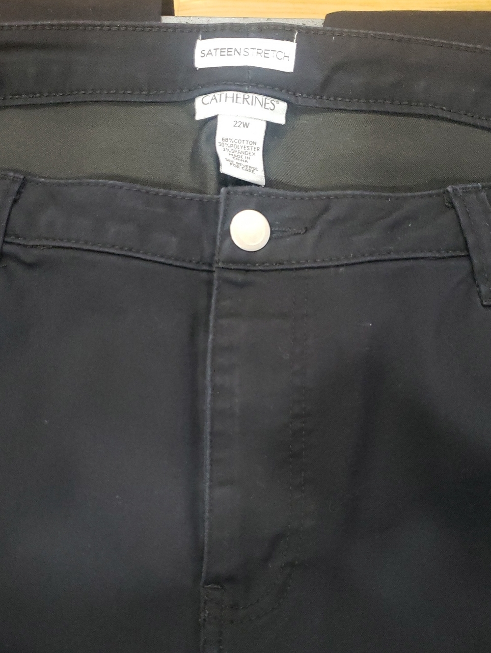 Catherines Black Sateen Stretch Pants with Front & Back Pockets, 22W
